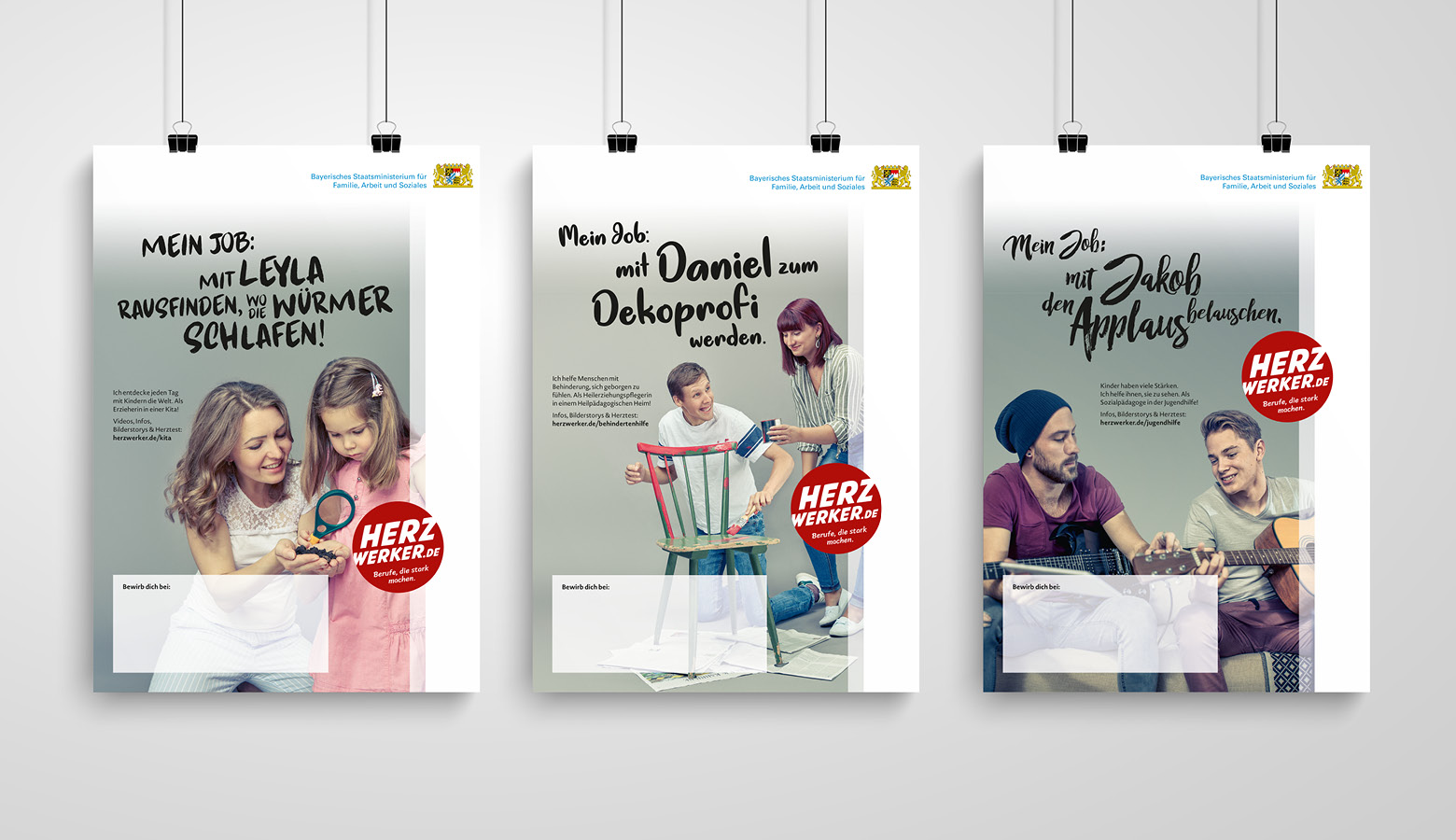 „Herzwerker“-Plakate für die Personalgewinnung.